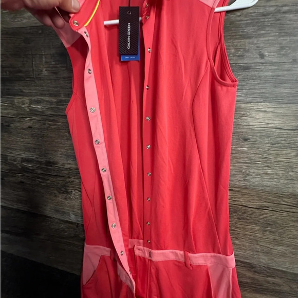 Galvin Green Coral Pink Sleeveless Golf Polo Romper with Waist Detail - Picture 7 of 13